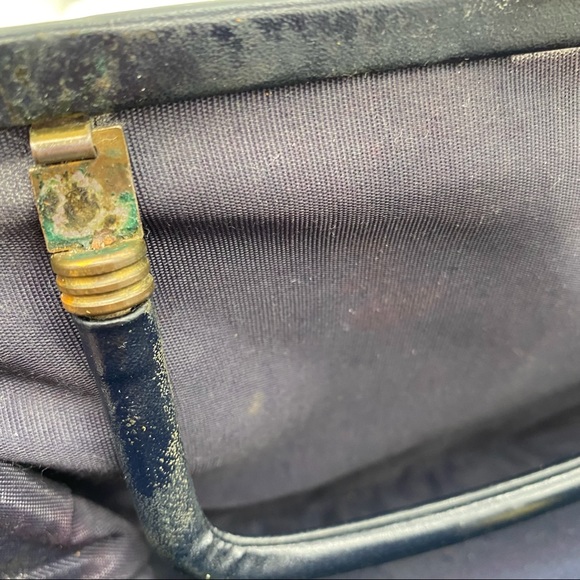 Vintage Garay Handbag Foldable Handle 2 Extra Pockets Inside Black Leather - Picture 4 of 7